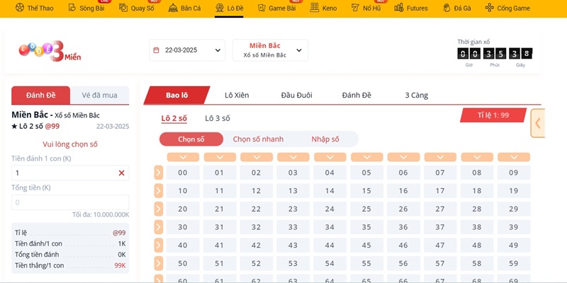 Đa dạng hình thức chơi lô đề tại Five88
